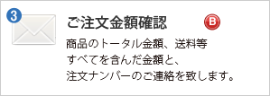 ご注文金額確認メール - 商品のトータル金額、送料等すべてを含んだ金額と、注文ナンバーのご連絡を致します。